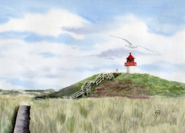 Poster DIN-A3 Aquarell Maritim Kunst Druck Kunstdruck Nordsee Amrum  Seezeichen  Quermarkenfeuer Sonnenuntergang - Amrum4